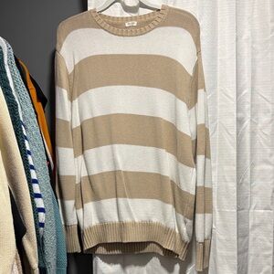 Brandy Melville Beige and White Striped Crewneck Sweater